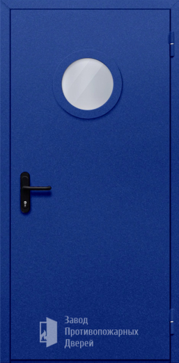 Фото двери «Однопольная с круглым стеклом (синяя)» в Пересвету