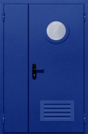Фото двери «Полуторная с круглым стеклом и решеткой (синяя)» в Пересвету