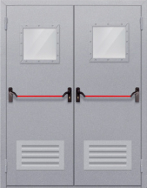 Фото двери «Двупольная со стеклопакетом и решеткой (антипаника)» в Пересвету