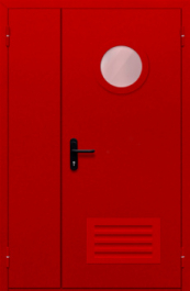 Фото двери «Полуторная с круглым стеклом и решеткой (красная)» в Пересвету
